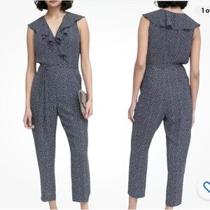 Banana Republic Ruffle Front jumpsuit V-Neck Cropped Jumpsuit, Navy SIZE 12